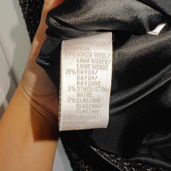 Jones New York Womens Large Virgin Wool leather Zip Up Black tweed Jacket - Picture 7 of 9